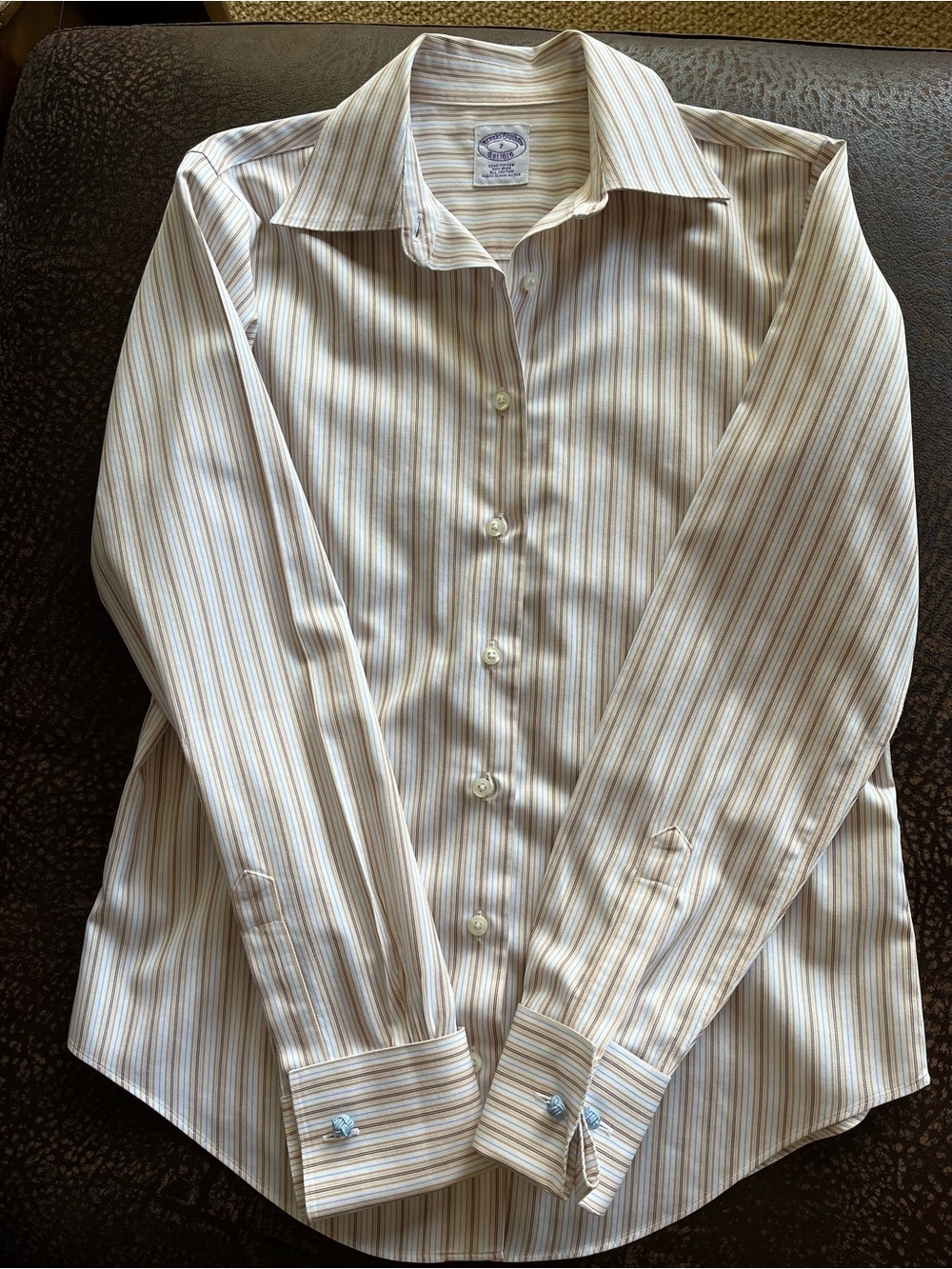 Brooks Brothers Striped Button-Down Shirt with Brown Tan Stripes Size 2 EUC
